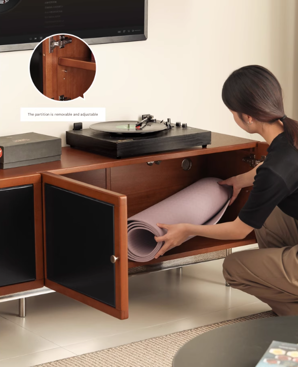 Poplar Solid Wood Bauhaus Storage Floor TV Cabinet