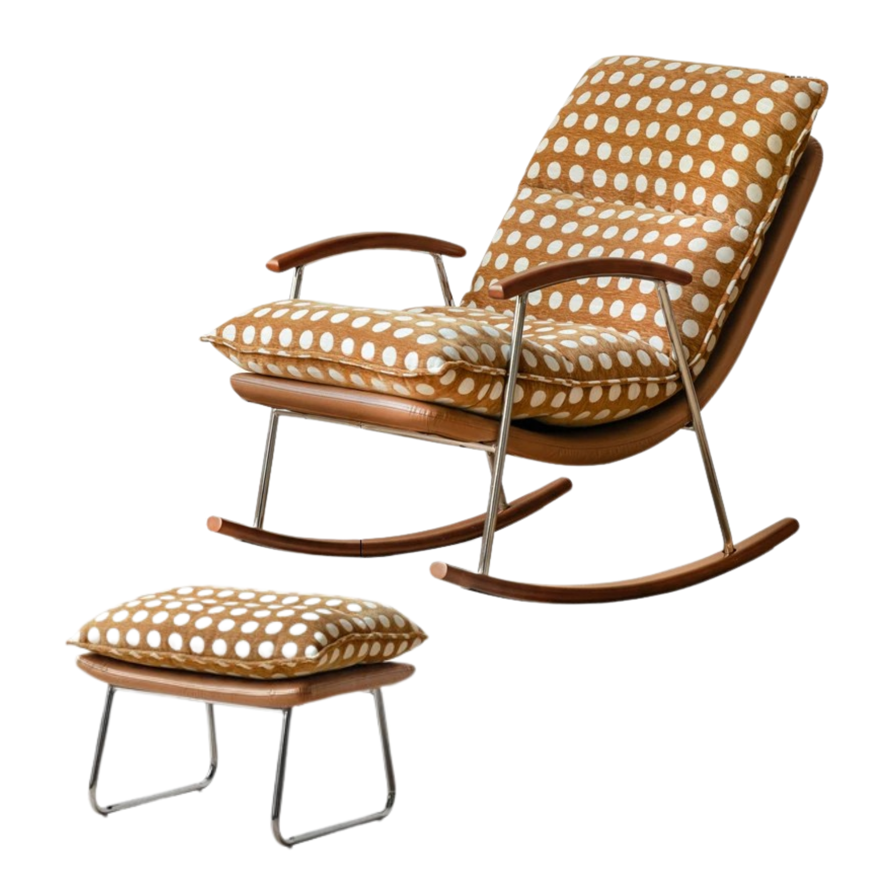 Fabric medieval style rocking chair.