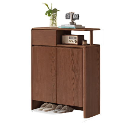 Oak, Solid Rubber Wood Partition Shoe Cabinet