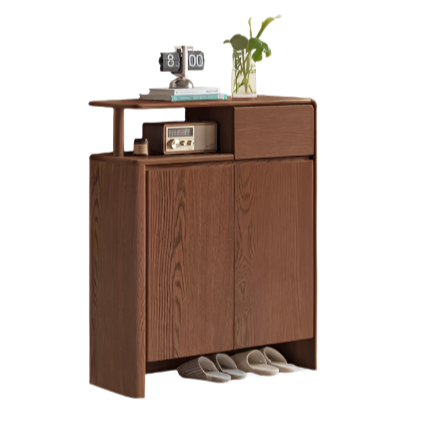 Oak, Solid Rubber Wood Partition Shoe Cabinet
