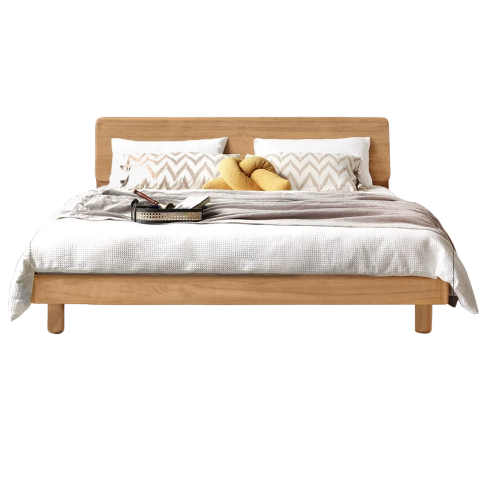 Oak Solid Wood Soft Light With Bookshelf Bed