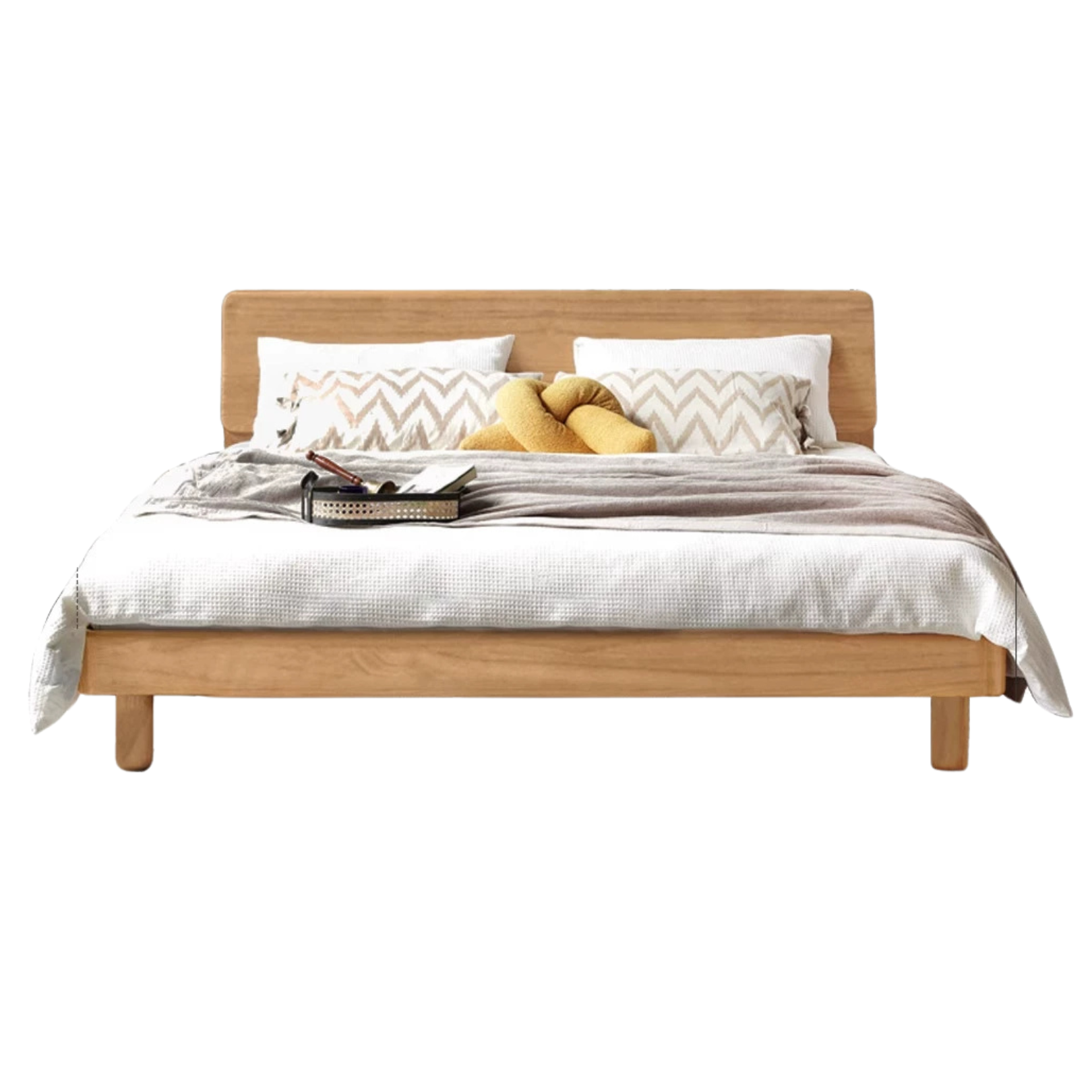 Oak Solid Wood Soft Light With Bookshelf Bed