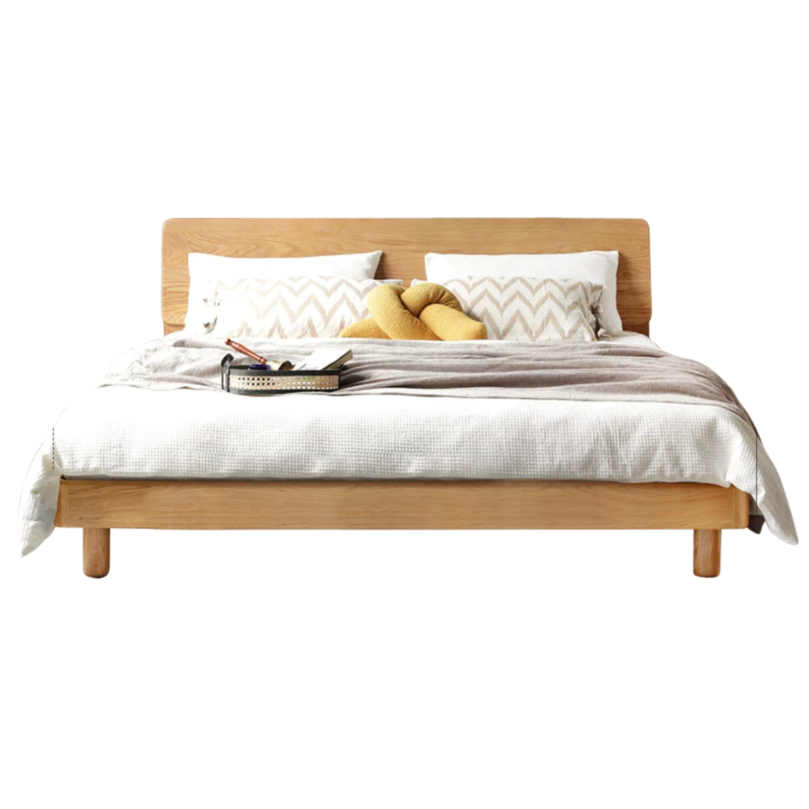 Oak Solid Wood Soft Light With Bookshelf Bed