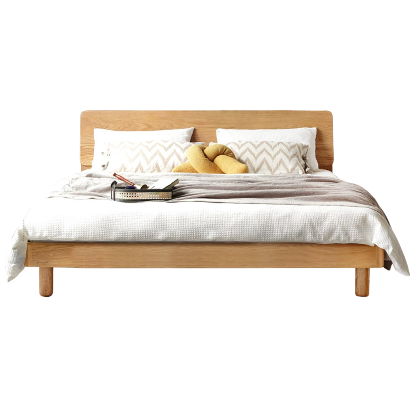 Oak Solid Wood Soft Light With Bookshelf Bed