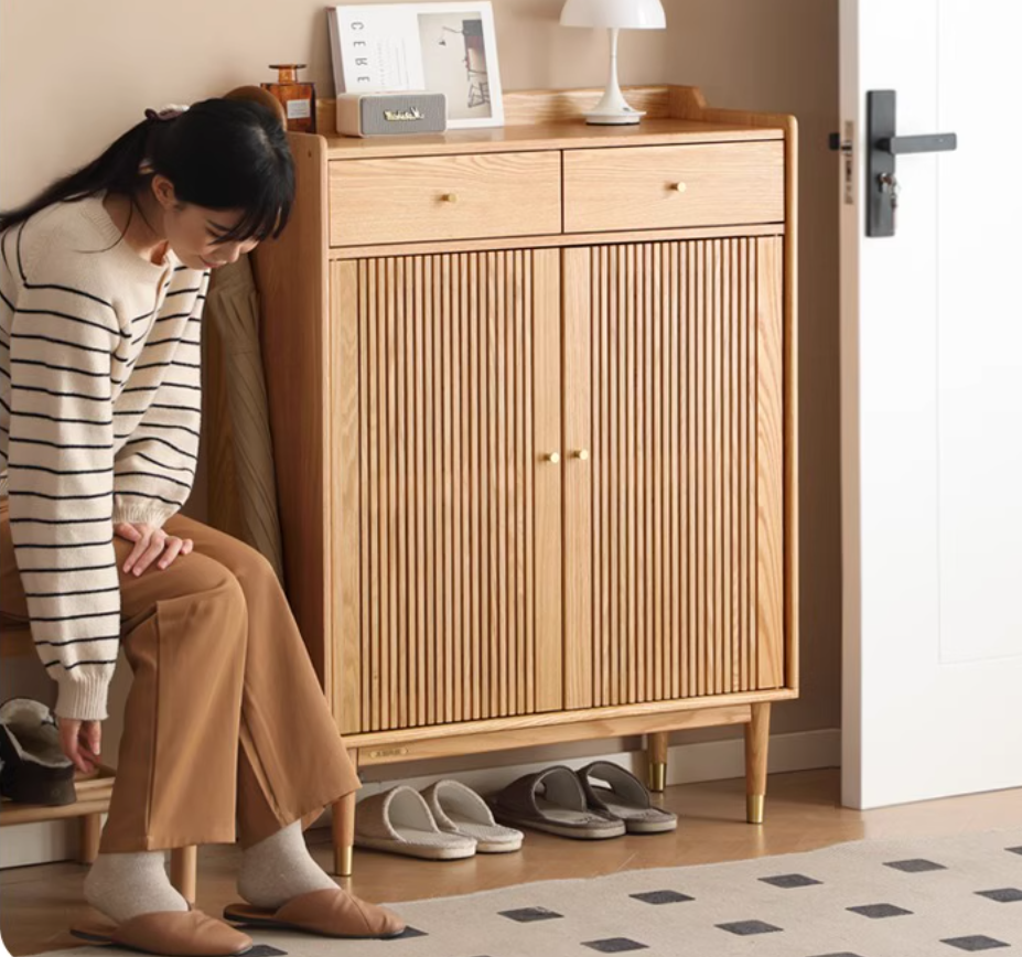 Oak Modern Nordic Shoe Cabinet.