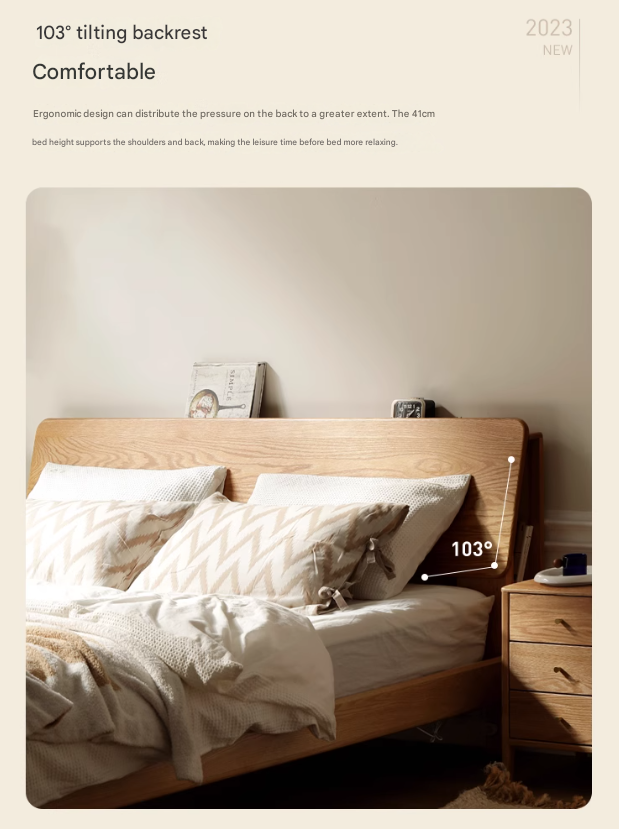 Oak Solid Wood Soft Light With Bookshelf Bed