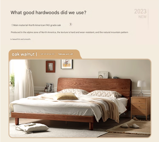 Oak Solid Wood Soft Light With Bookshelf Bed