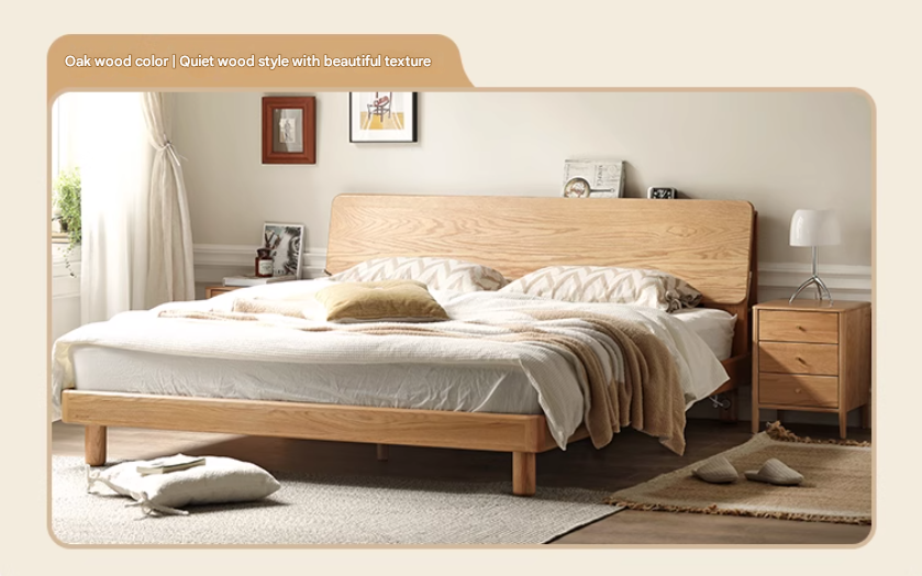 Oak Solid Wood Soft Light With Bookshelf Bed