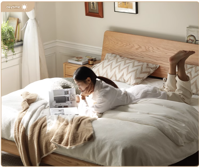 Oak Solid Wood Soft Light With Bookshelf Bed