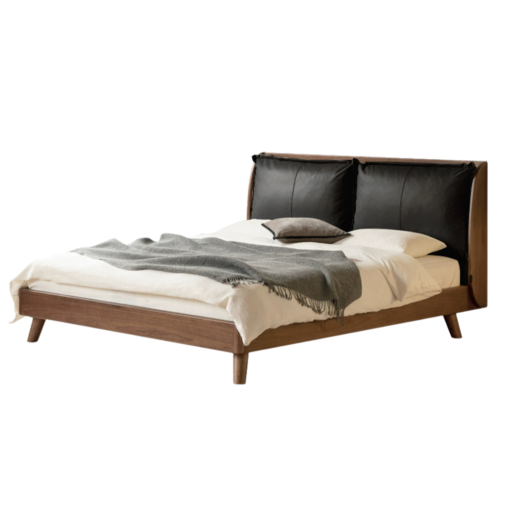 Black Walnut, Sandalwood Solid Wood Leather,Technology Cloth Bed