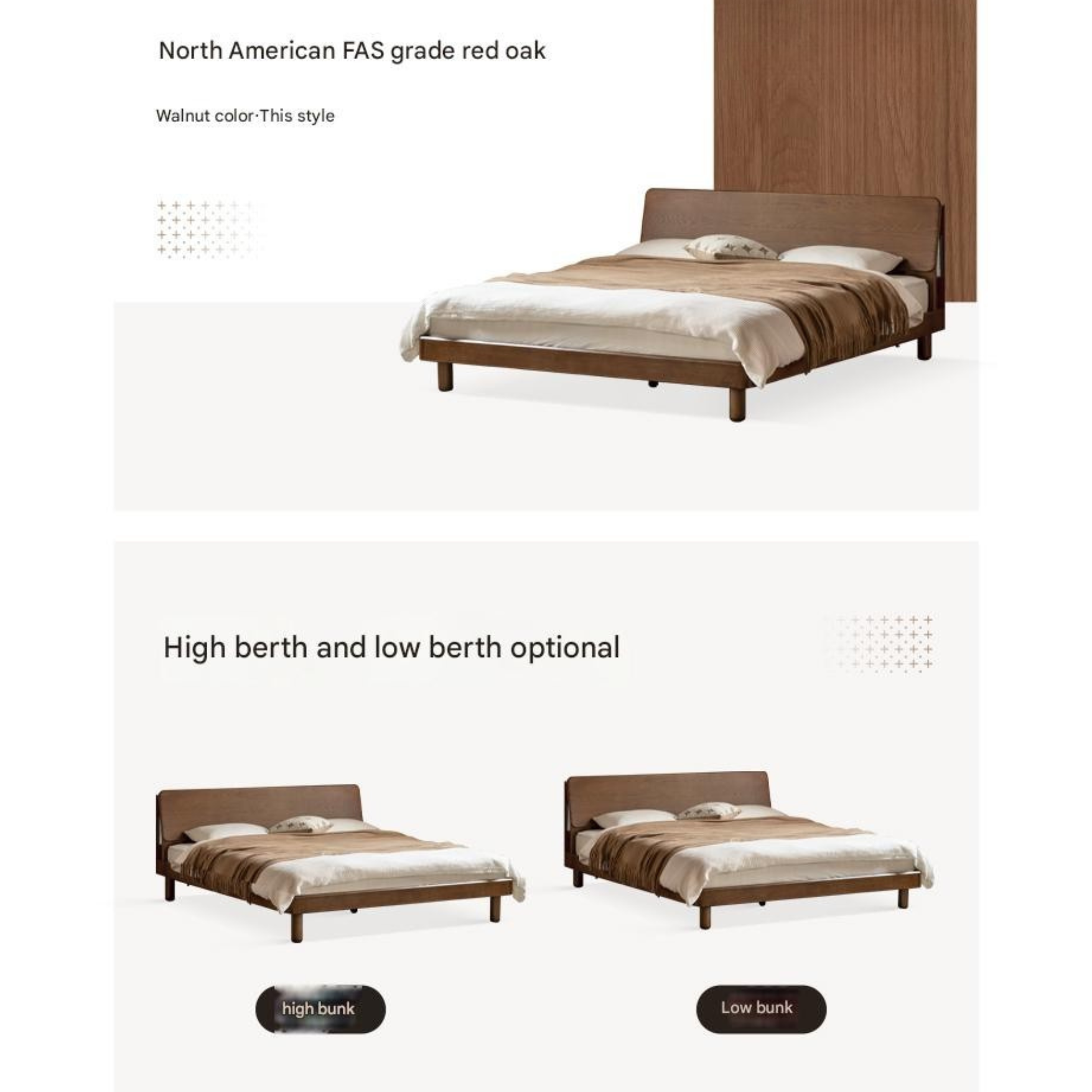Oak solid wood bed with light, storage space