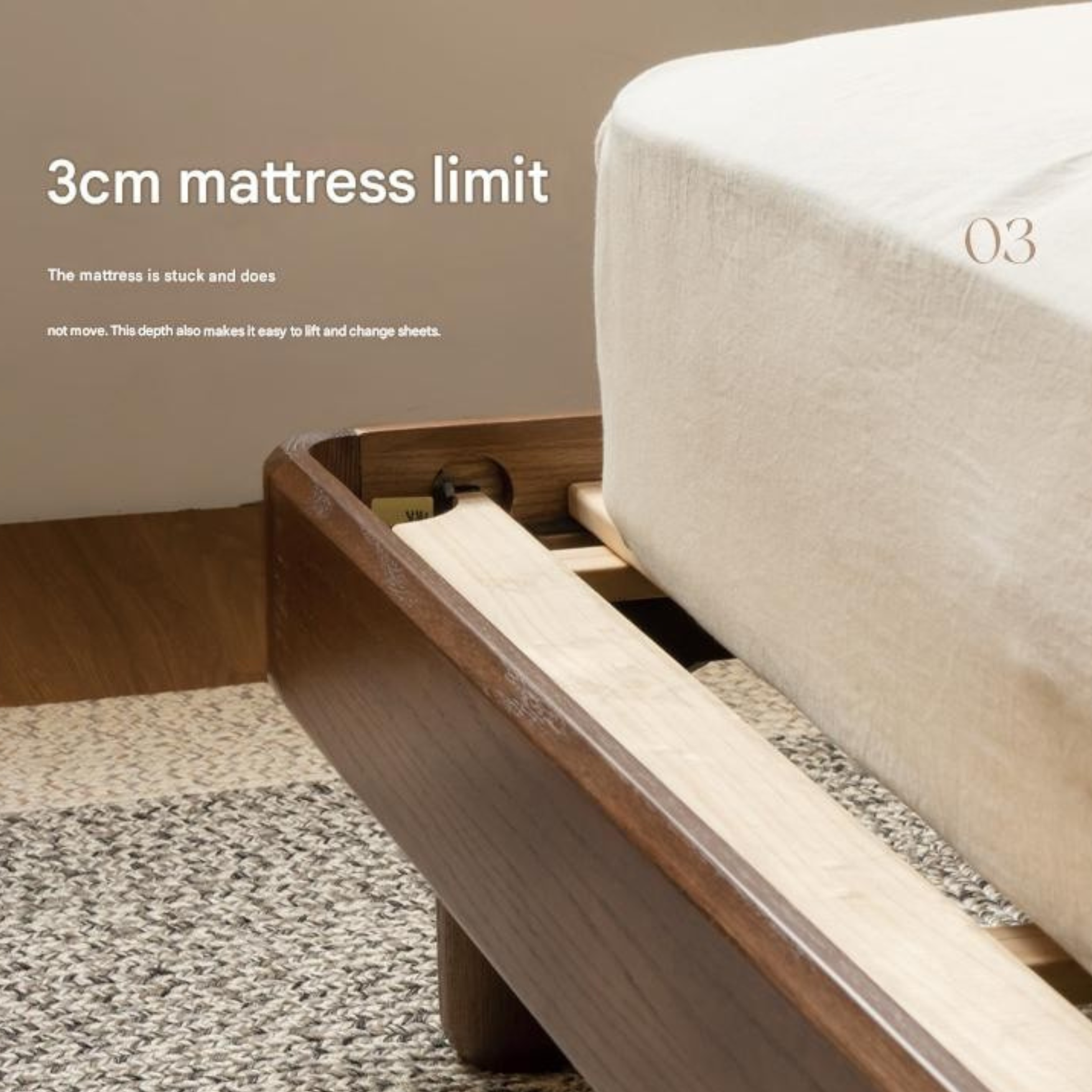 Oak solid wood bed with light, storage space