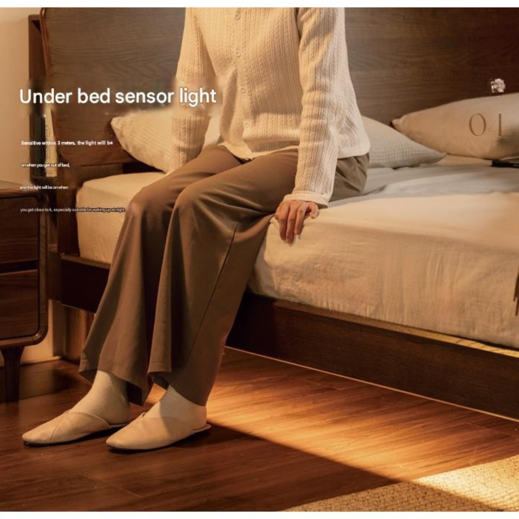 Oak solid wood bed with light, storage space