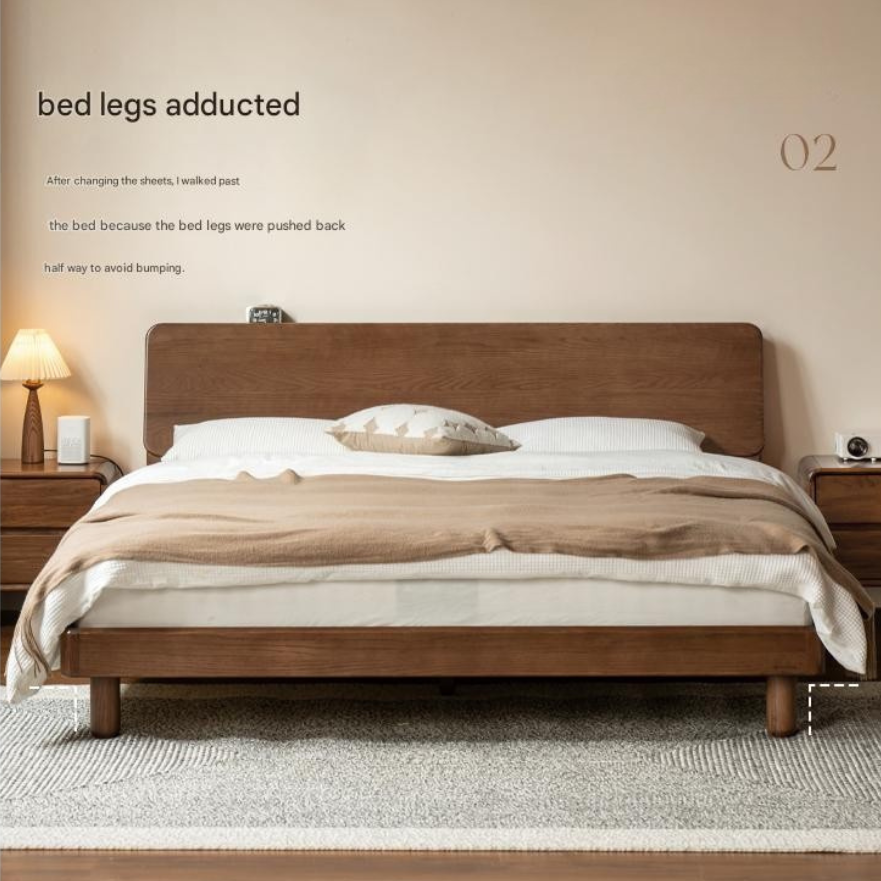 Oak solid wood bed with light, storage space