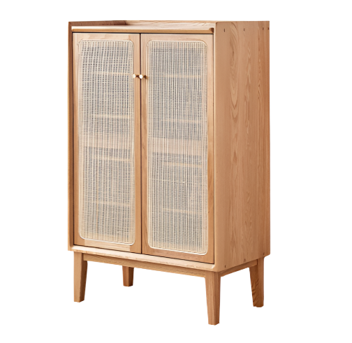 Black Walnut, Oak, South American Walnut Solid Wood Rattan Shoe Cabinet