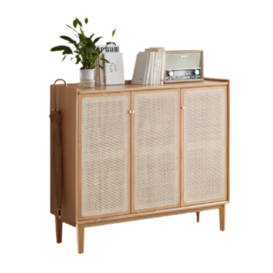 Black Walnut, Oak, South American Walnut Solid Wood Rattan Shoe Cabinet
