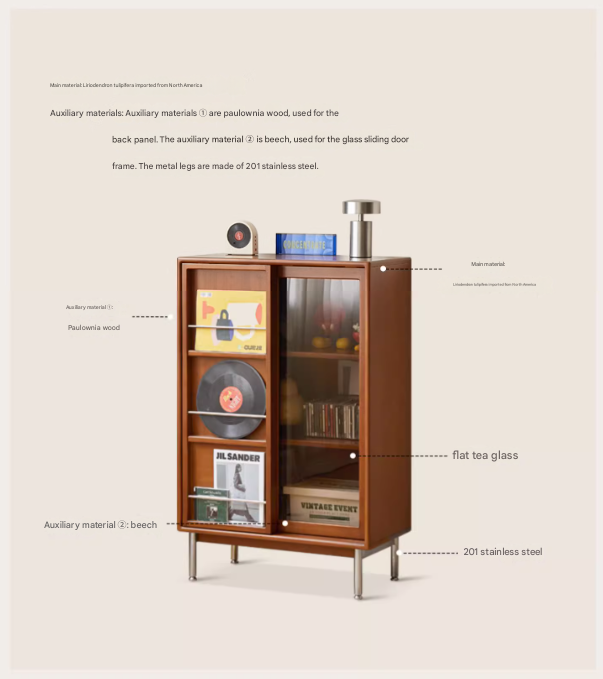 Poplar Solid Wood Ancient Style Sliding Door Side Cabinet.