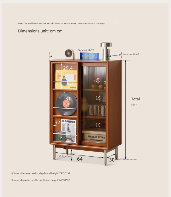 Poplar Solid Wood Ancient Style Sliding Door Side Cabinet