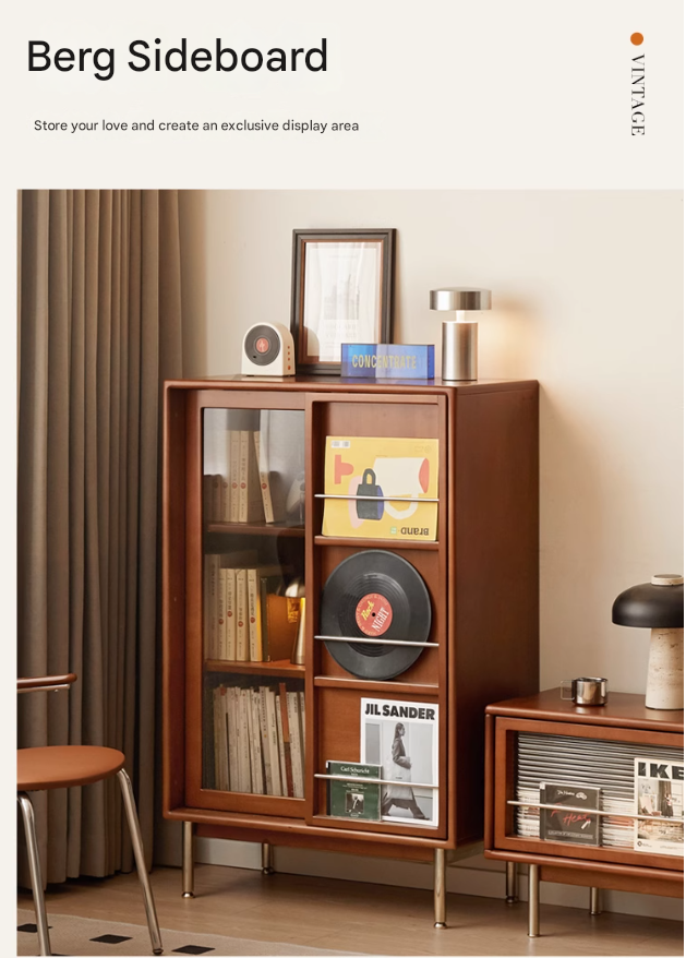 Poplar Solid Wood Ancient Style Sliding Door Side Cabinet.