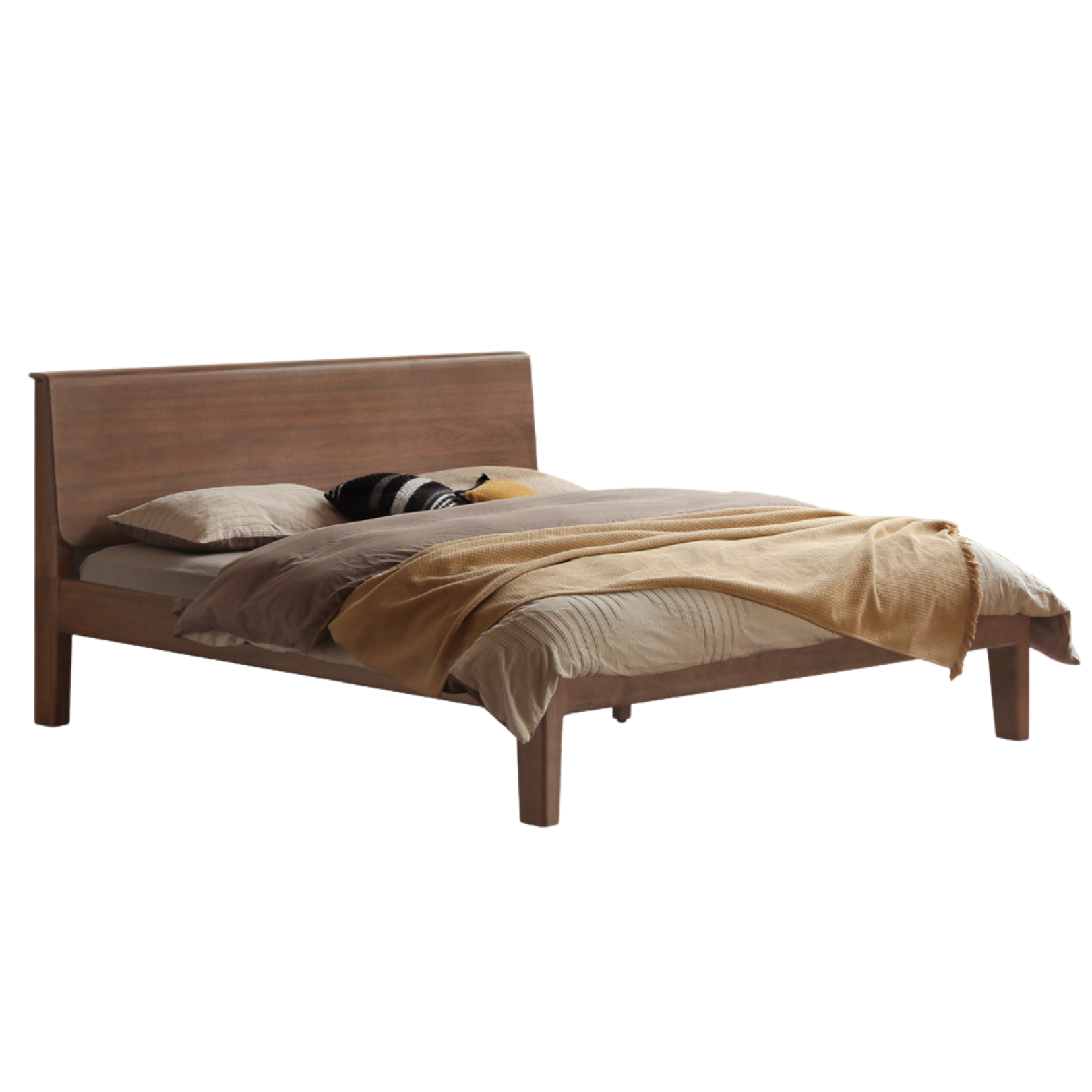 Black Walnut, Teak,Ash Solid Wood Bed Nordic Modern