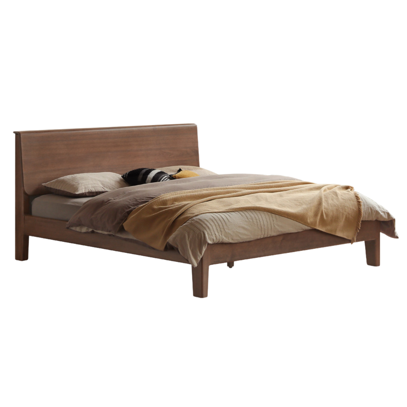 Black Walnut, Teak,Ash Solid Wood Bed Nordic Modern