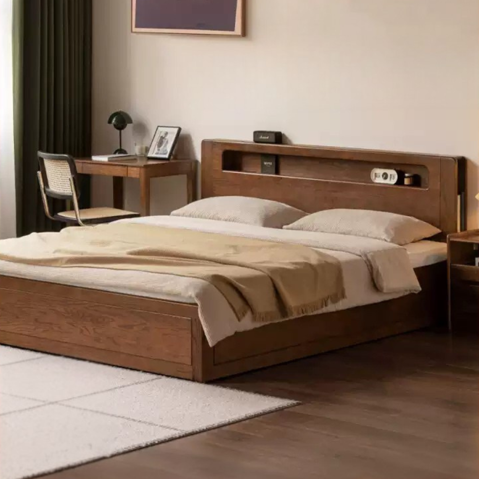 Oak Solid Wood Luminous Storage Box Bed