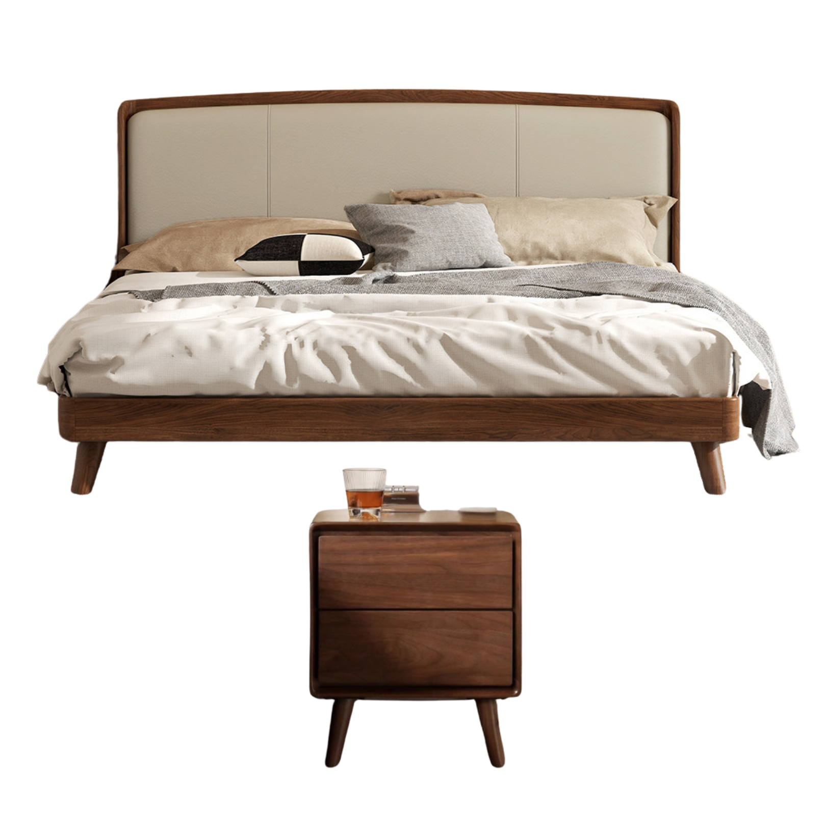 Black Walnut Solid Wood Leather Bed Bedroom Black Walnut Furniture Combination set