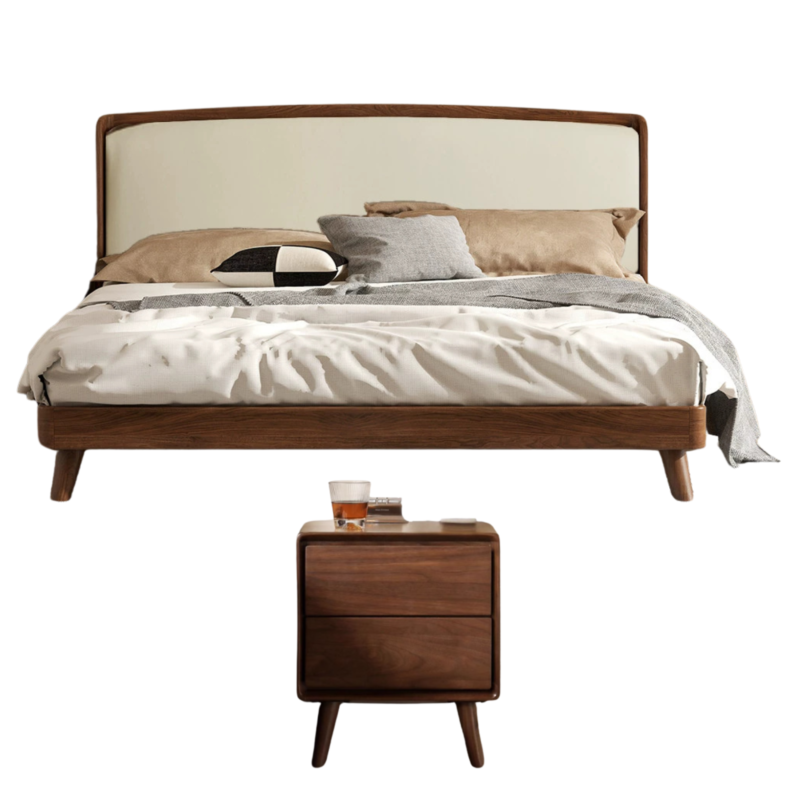Black Walnut Solid Wood Leather Bed Bedroom Black Walnut Furniture Combination set