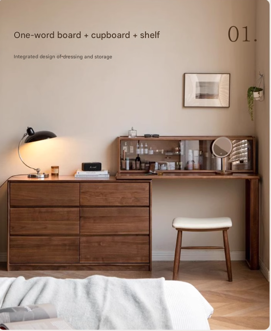 Black Walnut Solid Wood Leather Bed Bedroom Black Walnut Furniture Combination set