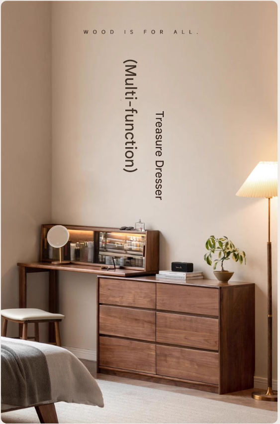 Black Walnut Solid Wood Leather Bed Bedroom Black Walnut Furniture Combination set