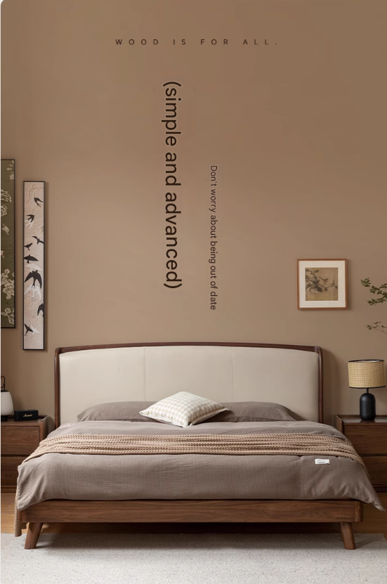 Black Walnut Solid Wood Leather Bed Bedroom Black Walnut Furniture Combination set