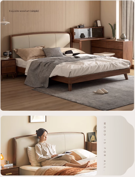 Black Walnut Solid Wood Leather Bed Bedroom Black Walnut Furniture Combination set