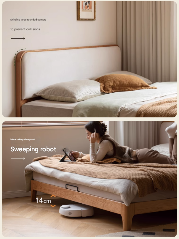 Cherry Solid Wood Technology Fabric Soft modern Bed