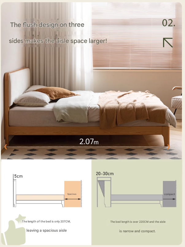Cherry Solid Wood Technology Fabric Soft modern Bed