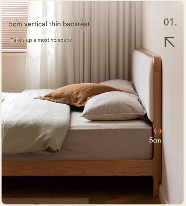 Cherry Solid Wood Technology Fabric Soft modern Bed