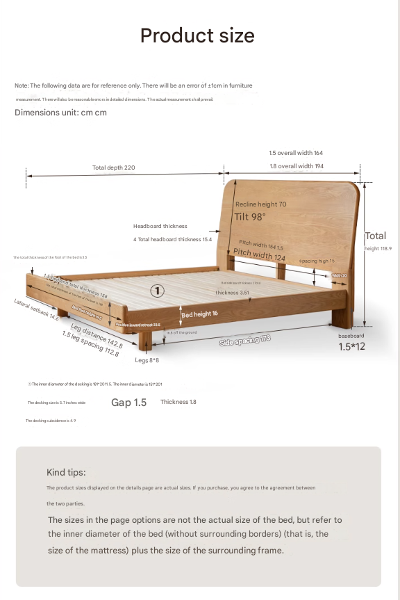 Ash solid wood bed simple high headboard.
