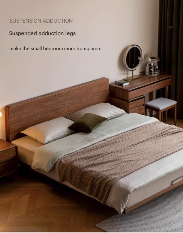 Black Walnut, Oak Solid Wood Suspended Bed