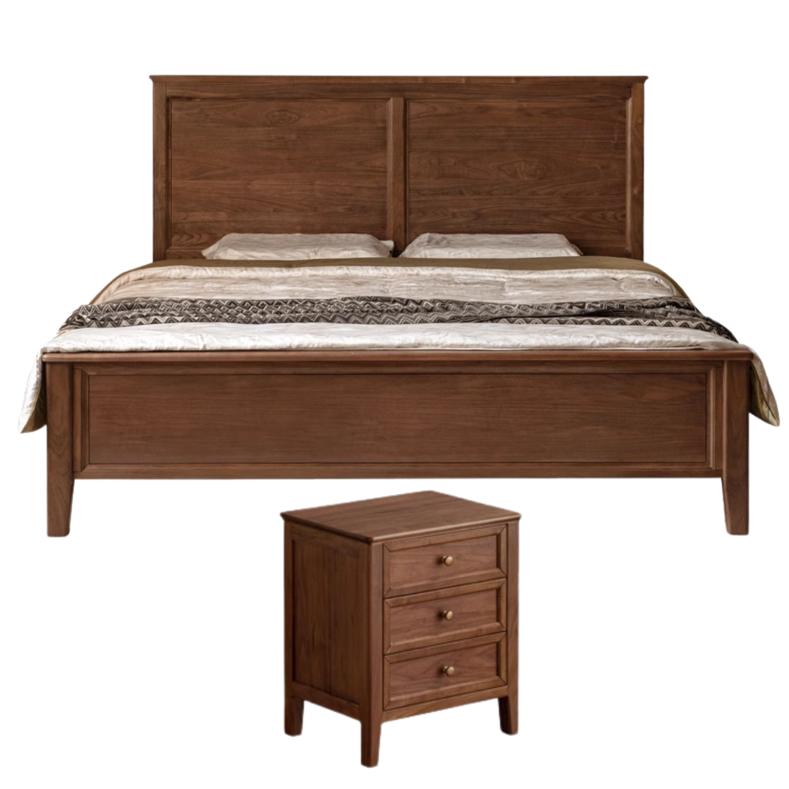 Black walnut solid wood American retro bed
