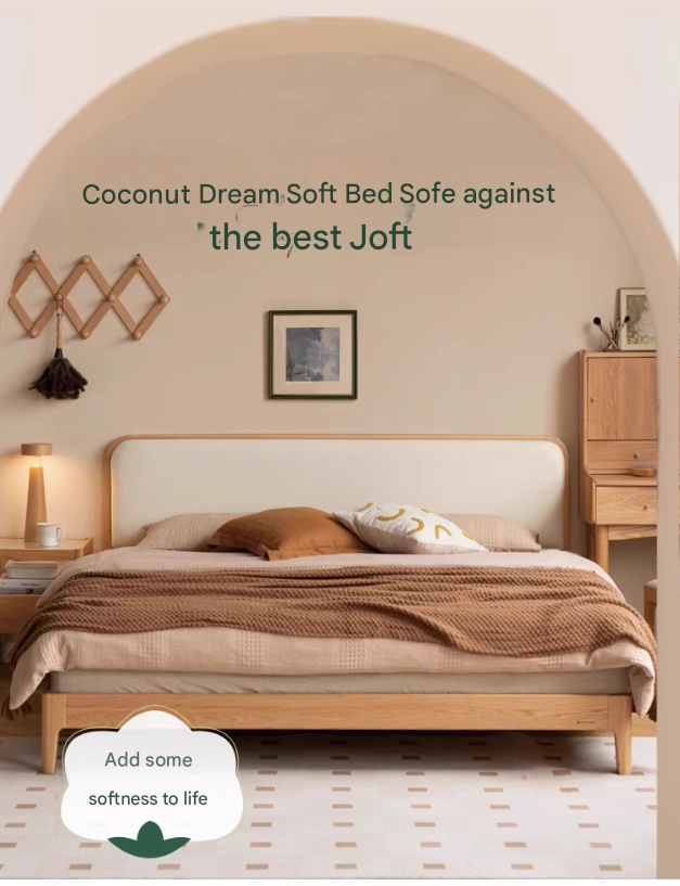 Oak Solid Wood Bed Technology Fabric,suede