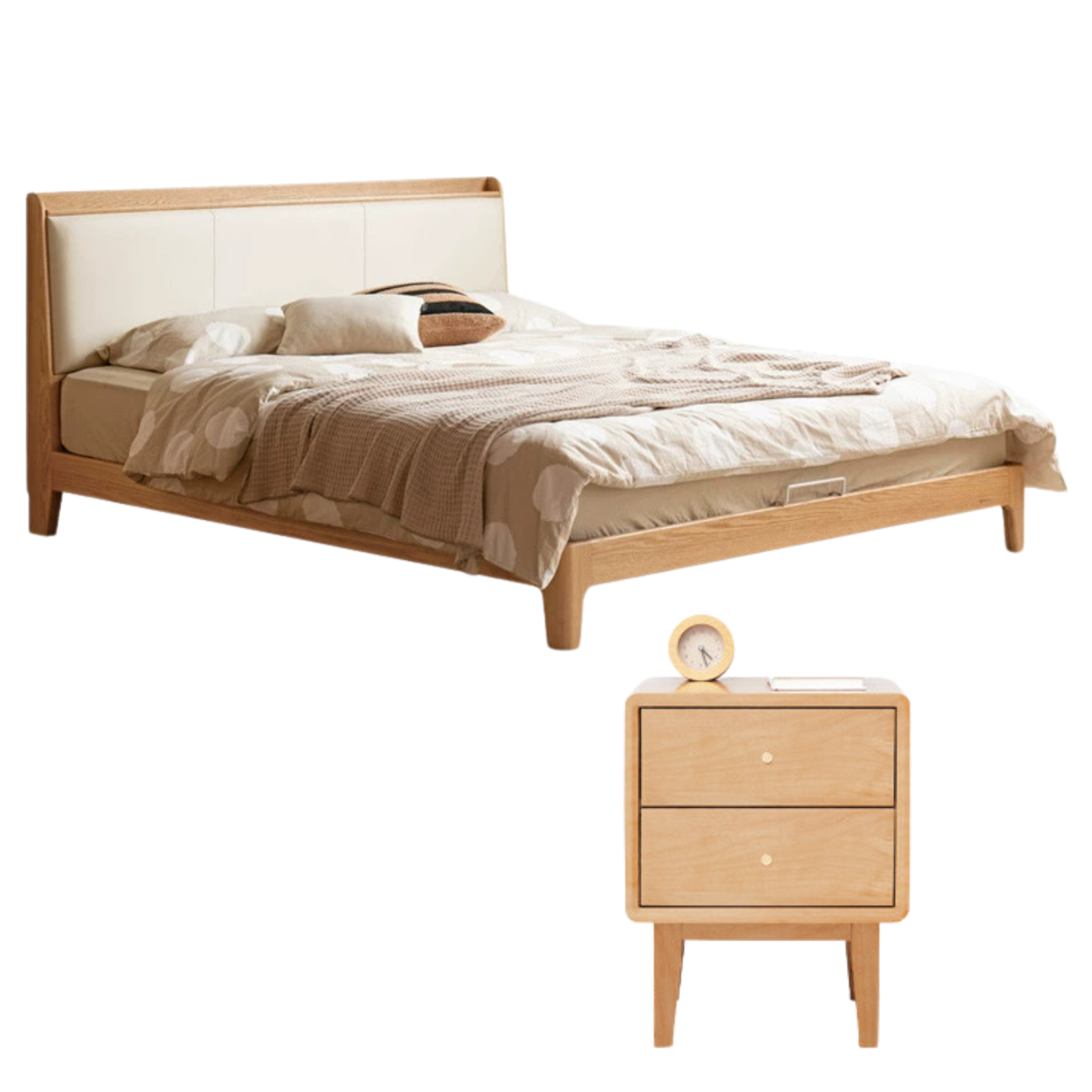 Oak solid Wood Technology Cloth Modern and Simple Bed