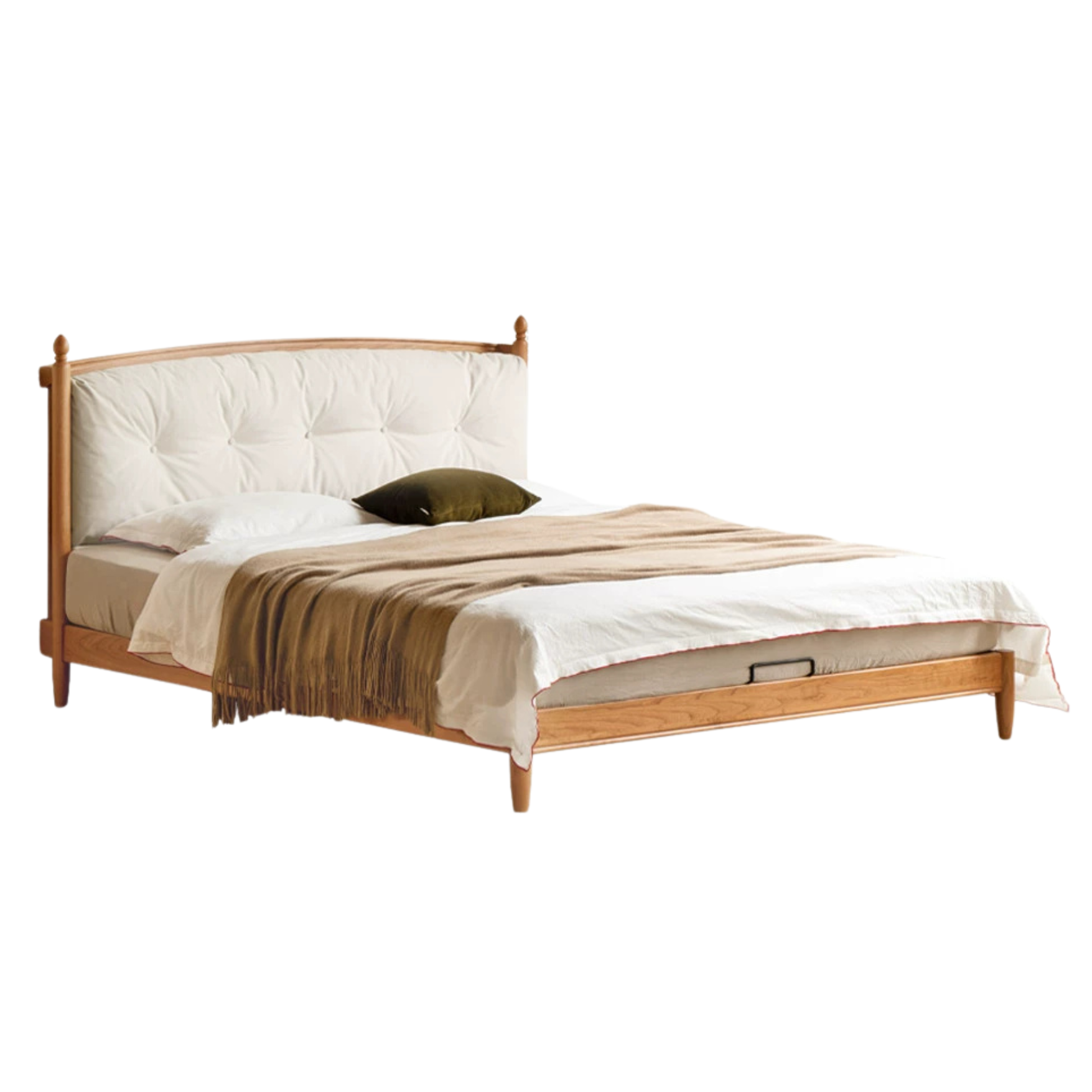 Cherry Solid Wood Soft Retro Bed