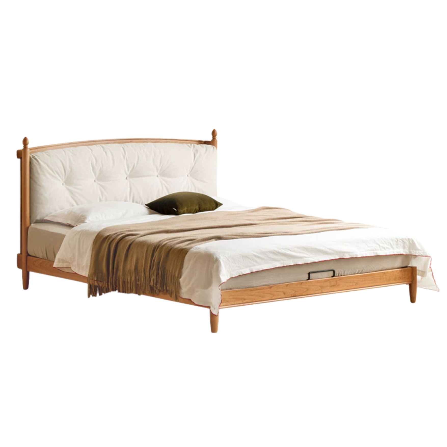 Cherry Solid Wood Soft Retro Bed