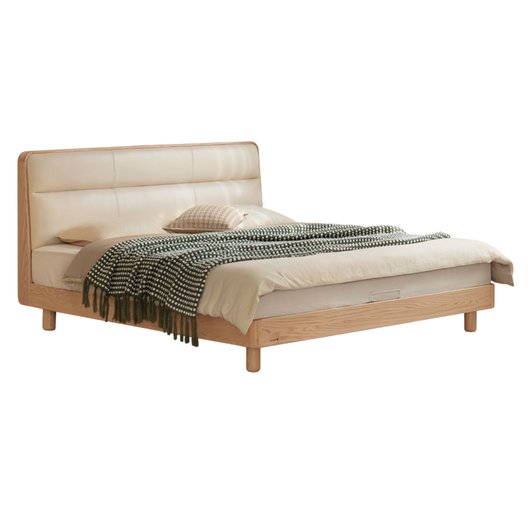 Oak, Ash Solid Wood Genuine Leather Soft Bed