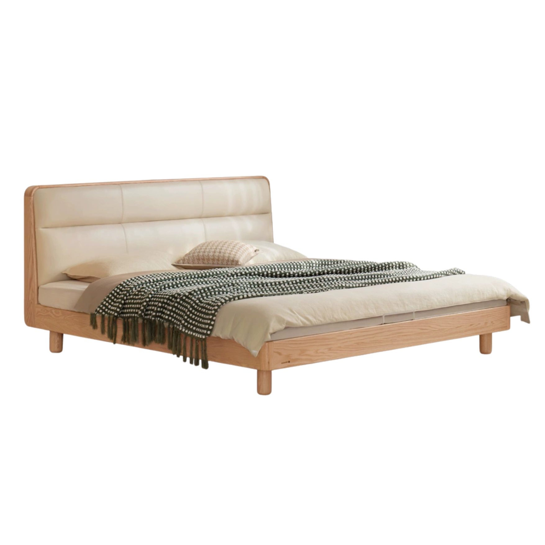 Oak, Ash Solid Wood Genuine Leather Soft Bed