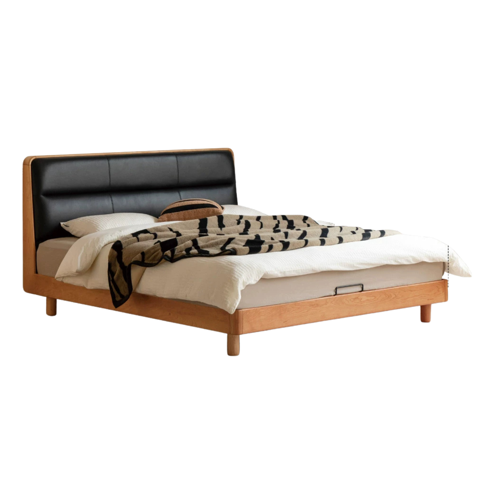 Cherry Solid Wood Bed with Retro Edge and Soft Headboard