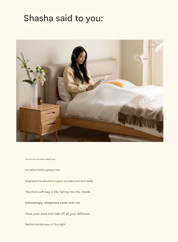 Oak Solid Wood Fabric Nordic Bed