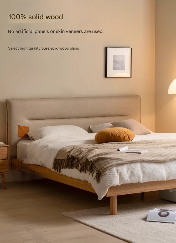 Oak Solid Wood Fabric Nordic Bed