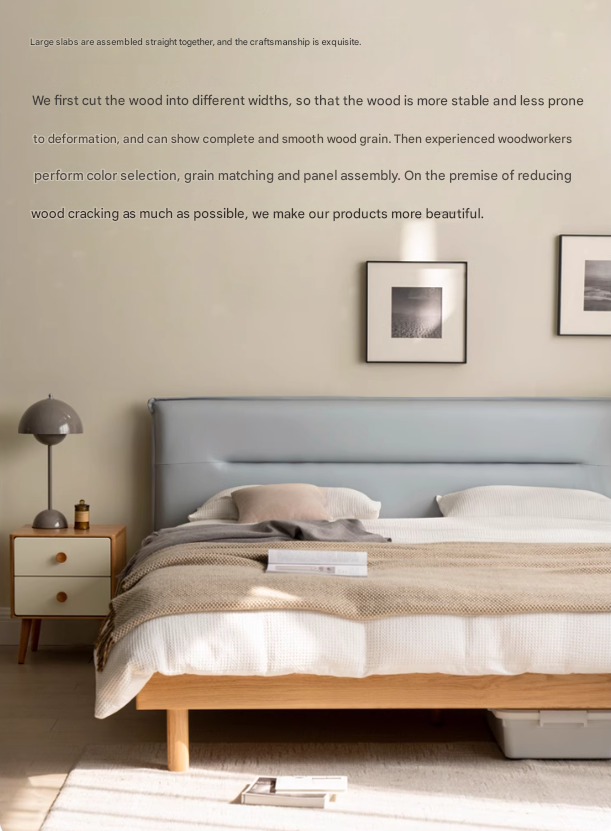 Oak Solid Wood Fabric Nordic Bed