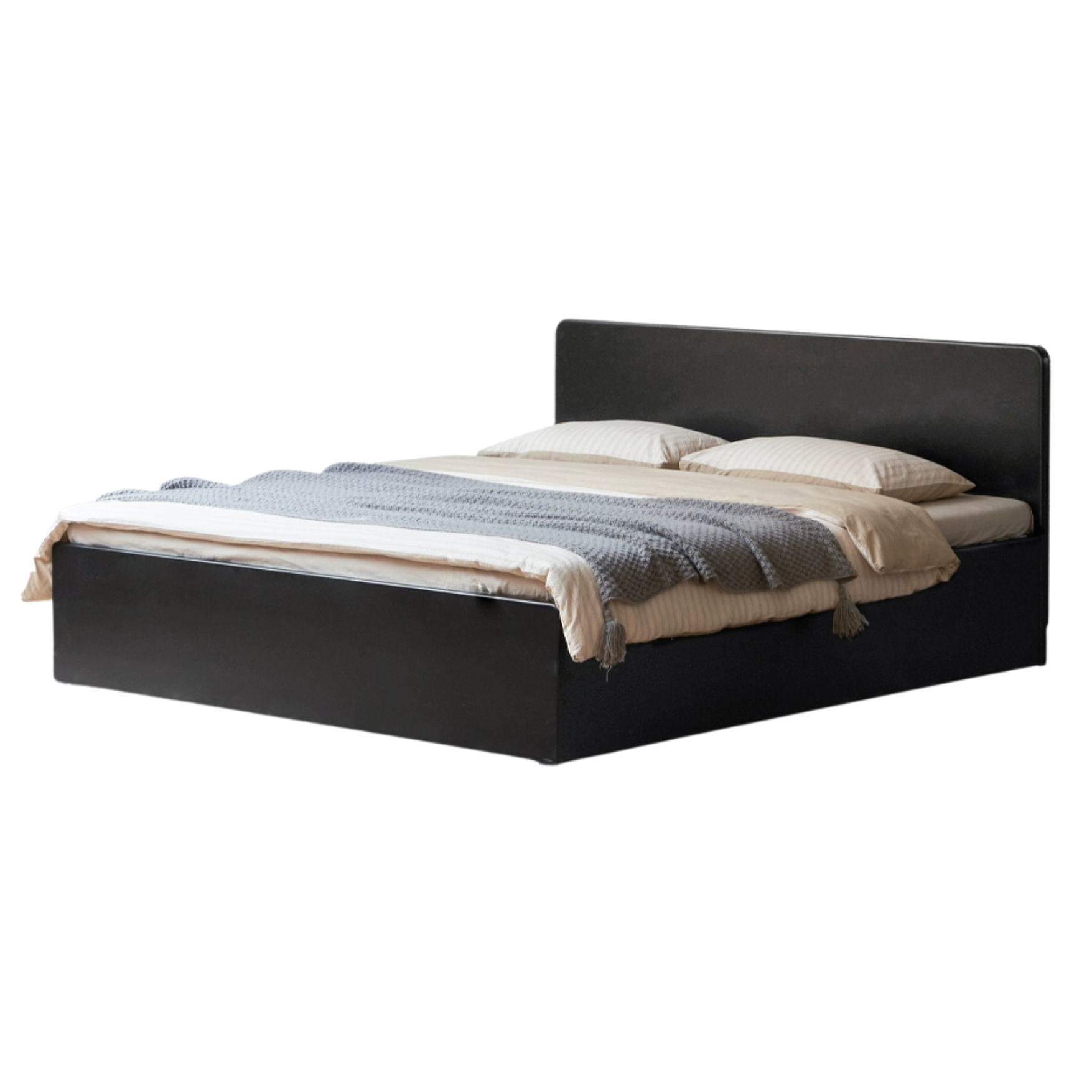 Poplar, Rubber Wood Solid Wood Fully Open High Box Bed Minimalist