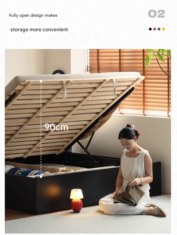 Poplar, Rubber Wood Solid Wood Fully Open High Box Bed Minimalist